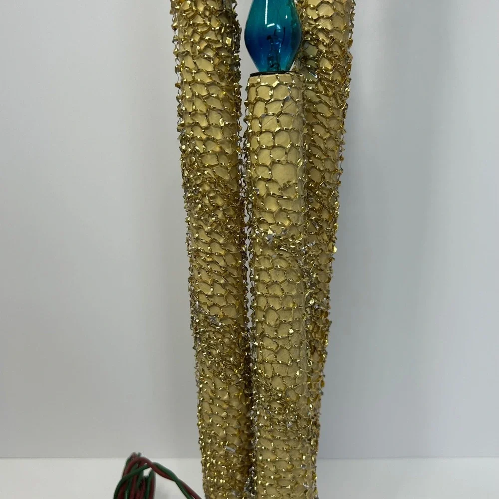 Vintage‎ MCM Gold Tinsel Mesh 3-Tier Electric Candelabra Christmas Centerpiece